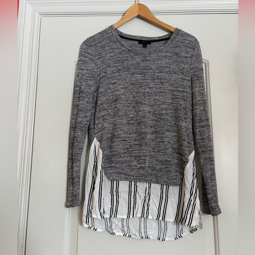 MINE Gray Sweater with Shirt Hemline. Size Small.
